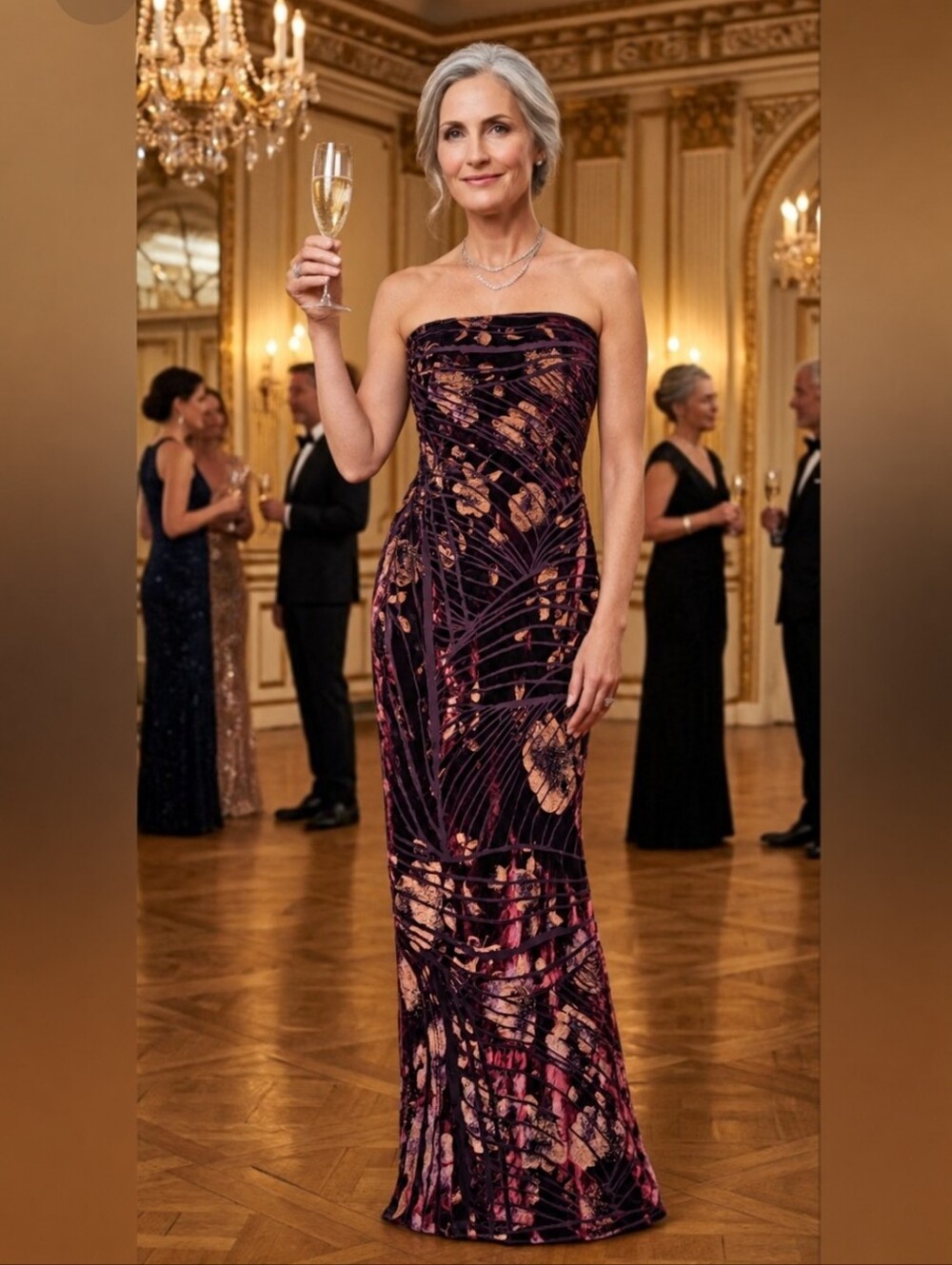 Carmen Marc Valvo Velvet Floor Length Evening Gown in Cranberry NWT